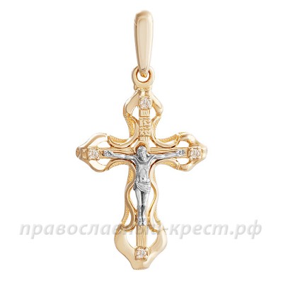 Крест с бриллиантами (лимонное золото 585) - арт. 11-0450