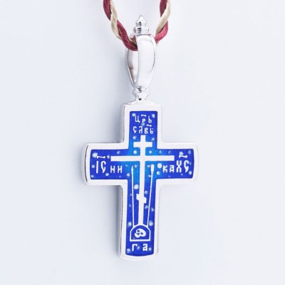 Крест с эмалью и молитвой "Да воскреснет Бог" (серебро с родием) - арт. 19.020Р