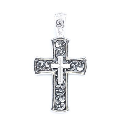 Крест нательный с молитвой  "Спаси и Сохрани" (серебро с родием) - арт. 17.017Р