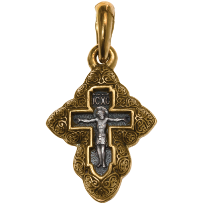 Крестильный крестик - "Распятие. Голгофский крест с молитвой" - арт. КС049