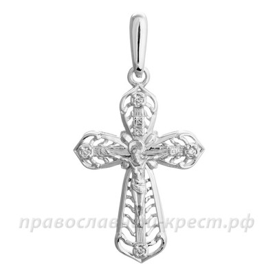 Крест с бриллиантами (белое золото 585) - арт. 11-0443