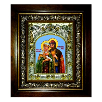 Икона в киоте - Петр и Феврония святые благоверные князья (20x24 см) - арт. АК-7142