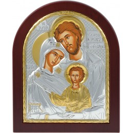 Икона Святое Семейство. Шелкография, оклад в серебре, основание из дерева 15,6х19  см - арт. EK4XAG-015