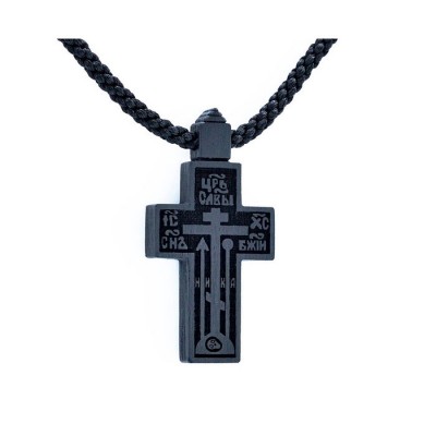 Крест деревянный нательный с текстильным гайтаном малый (старообрядческий) с молитвой "Да воскреснет Бог" - 10050006003501