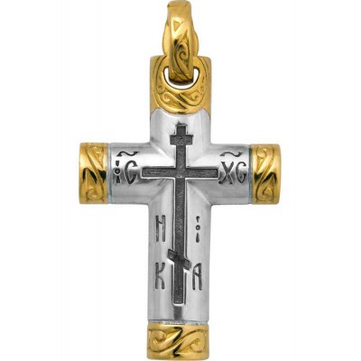 Крест нательный - "Поклонный" (серебро 925 с позолотой) - арт. 100516