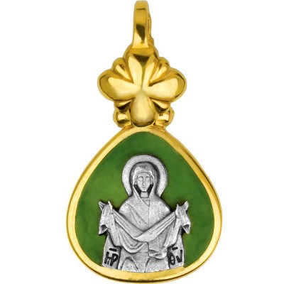 Образок с эмалью - Образ Покров Божией Матери (серебро 925 с позолотой) - арт. 200687