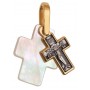 Крест нательный малый с перламутровой подвеской (серебро 925 с позолотой) - арт. 100770
