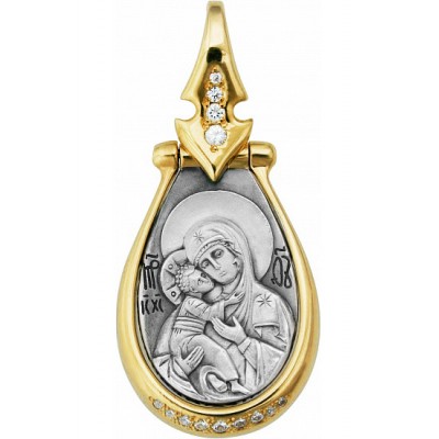 Образ Божией Матери "Владимирская" (серебро 925 с позолотой), камни - арт. 200567