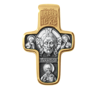 Крестильный крестик - "Спас Нерукотворный. Покров Божией Матери" - арт. КС037