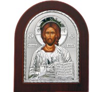 Икона Спаситель. Шелкография, оклад вСеребре. Основание из дерева 11х13 см - арт. EK3-001XA
