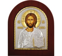 Икона Спаситель. Шелкография, оклад вСеребре. Основание из дерева 11х13 см - арт. EK3-001XAG