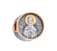 Бусина с иконкой Пресвятой Богородицы "Умягчение злых сердец" ("Семистрельная") и молитвой (серебро с позолотой) - арт. 14.128