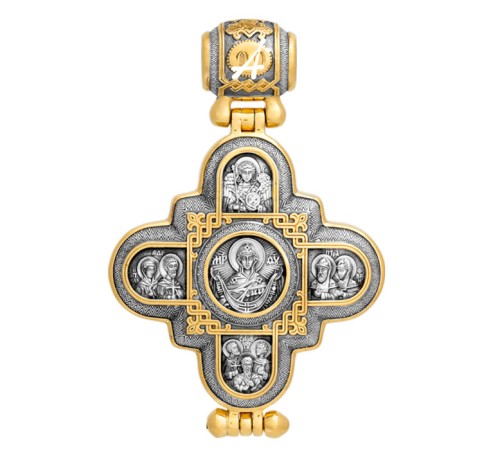 Крест-мощевик - "Господь Вседержитель, Покров Пресвятой Богородицы" с молитвой - арт. 104.007