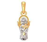 Подвеска с фианитом - Ангел с крестиком в руках (серебро с позолотой) арт. 18.045