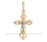 Крест с бриллиантами (лимонное золото 585) - арт. 11-0450