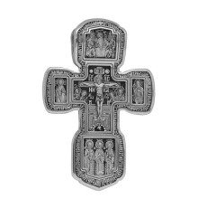 Большой крест - Распятие Христово, Святая Троица, Николай Чудотворец (серебро с родированием) арт. 38596
