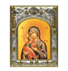 Икона в окладе - Владимирская икона Божией Матери (14x18 см) - арт. А-204