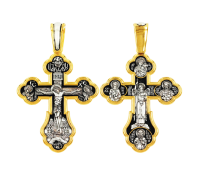 Крест нательный (православный) - Распятие Христово. Деисус. Ангел Хранитель. Божия Матерь Тихвинская. Прп. Александр Свирский. Св. блгн. кн. Александр Невский. Блжн. Ксения Петербургская - арт. 8392