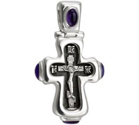 Крест нательный - "Праздничный" (серебро 925), камни (гранаты или аметисты) - арт. 100587c