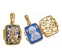 Образок с эмалью - Образ Божией Матери "Владимирская" (серебро 925 с позолотой), фианиты - арт. 200627