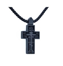 Крест деревянный нательный с текстильным гайтаном малый (старообрядческий) с молитвой "Да воскреснет Бог" 