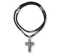 Крест нательный с молитвами и текстильным шнуром с серебряными вставками - молитва "90 псалом" 