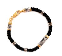 Браслет текстильный плетёный с иконкой Матрона Московская и молитвами (серебро с позолотой) 