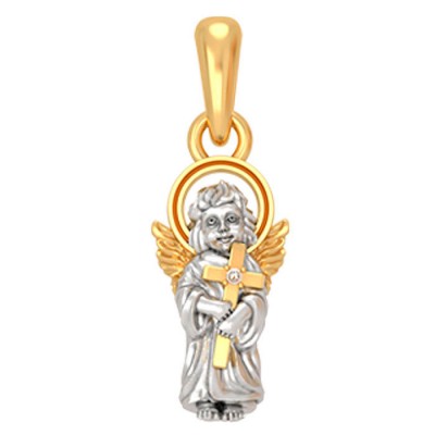 Подвеска с фианитом - Ангел с крестиком в руках (серебро с позолотой) арт. 18.045