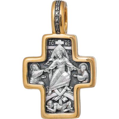 Крестильный крестик - "Воскресение. Св. Никита, побивающий беса" - арт. КС058