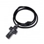 Крест деревянный нательный с текстильным гайтаном средний (старообрядческий) с молитвой "Да воскреснет Бог" - 05070